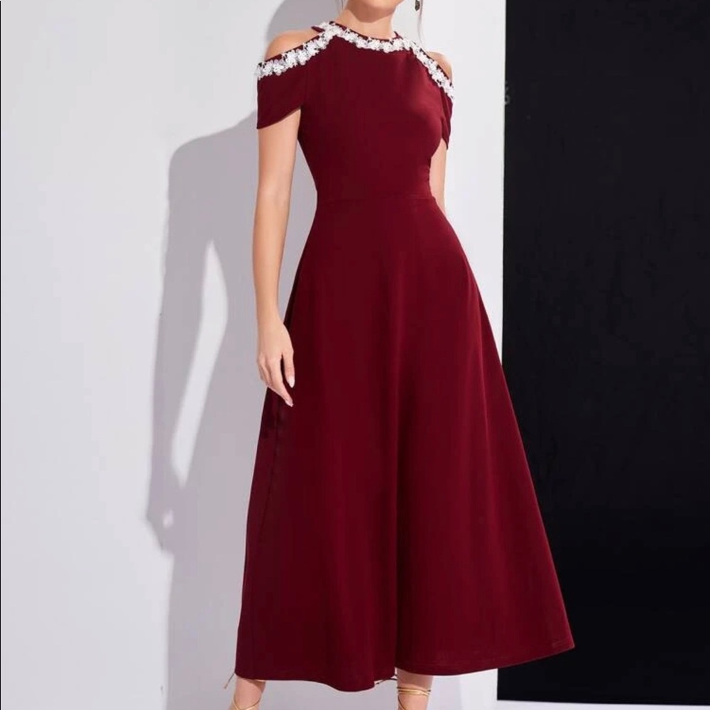 Red Maxi with Lace and Cutout Shoulder (L)